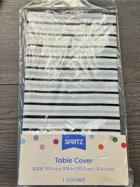 Spritz Black and White Striped Table Cover - Classic Stripe